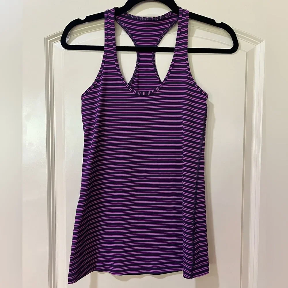 LULULEMON Cool Racerback Double Trouble Stripe Ultra Violet Black Grape Size 4